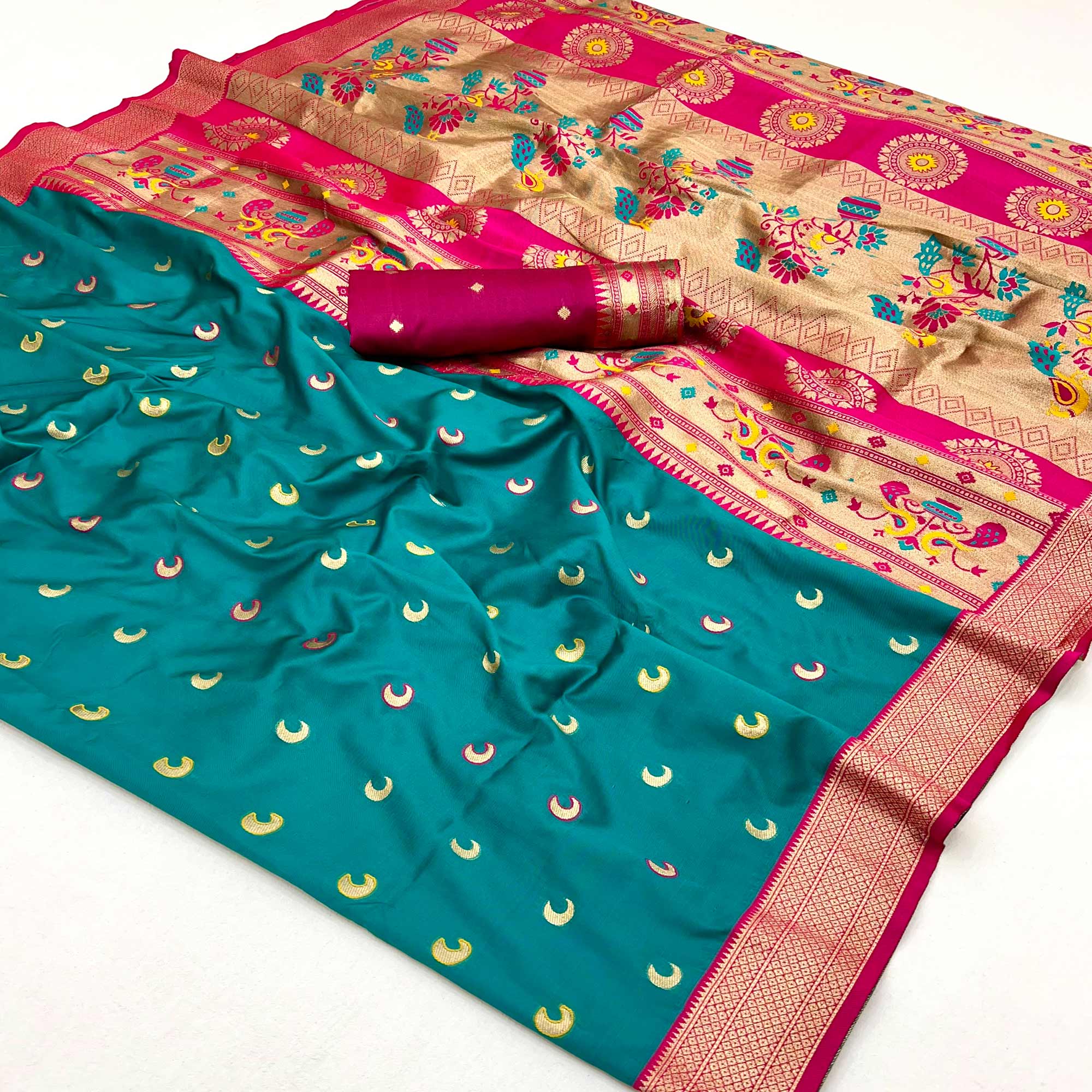 Rama Blue Woven Pure Silk Paithani Saree