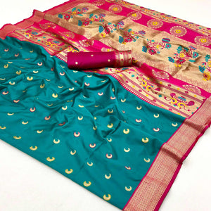 Rama Blue Woven Pure Silk Paithani Saree