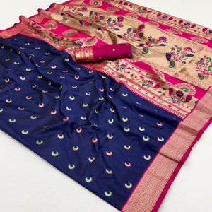 Navy Blue Woven Pure Silk Paithani Saree