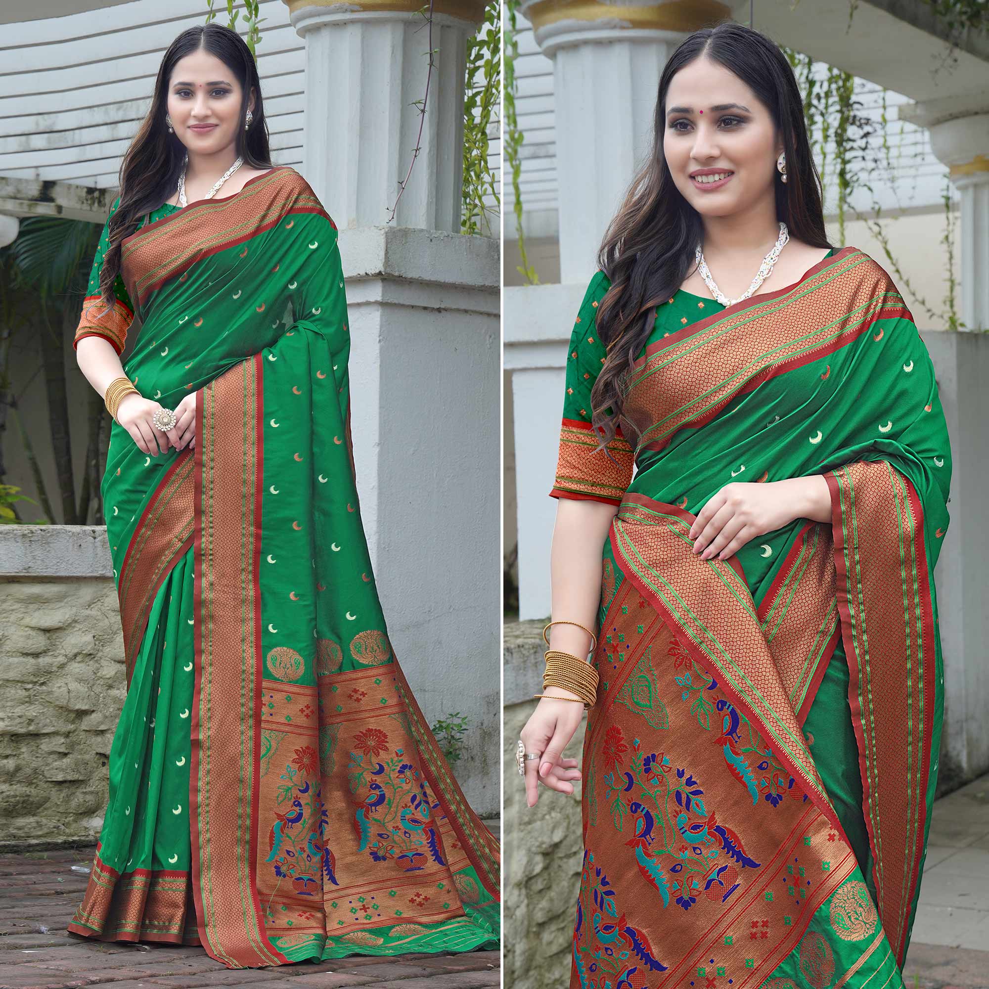 Green Woven Paithani Art Silk Saree