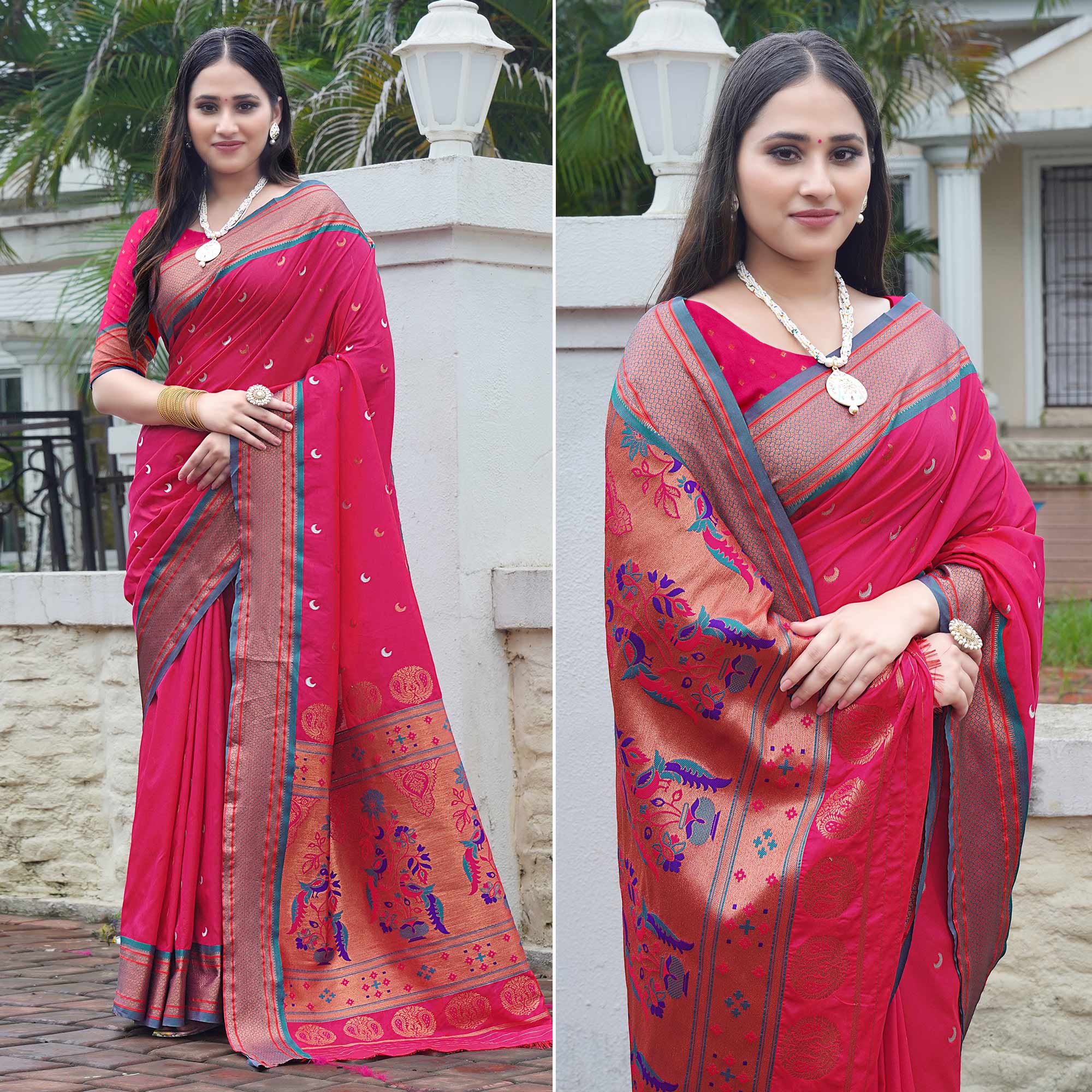 Pink Woven Paithani Art Silk Saree