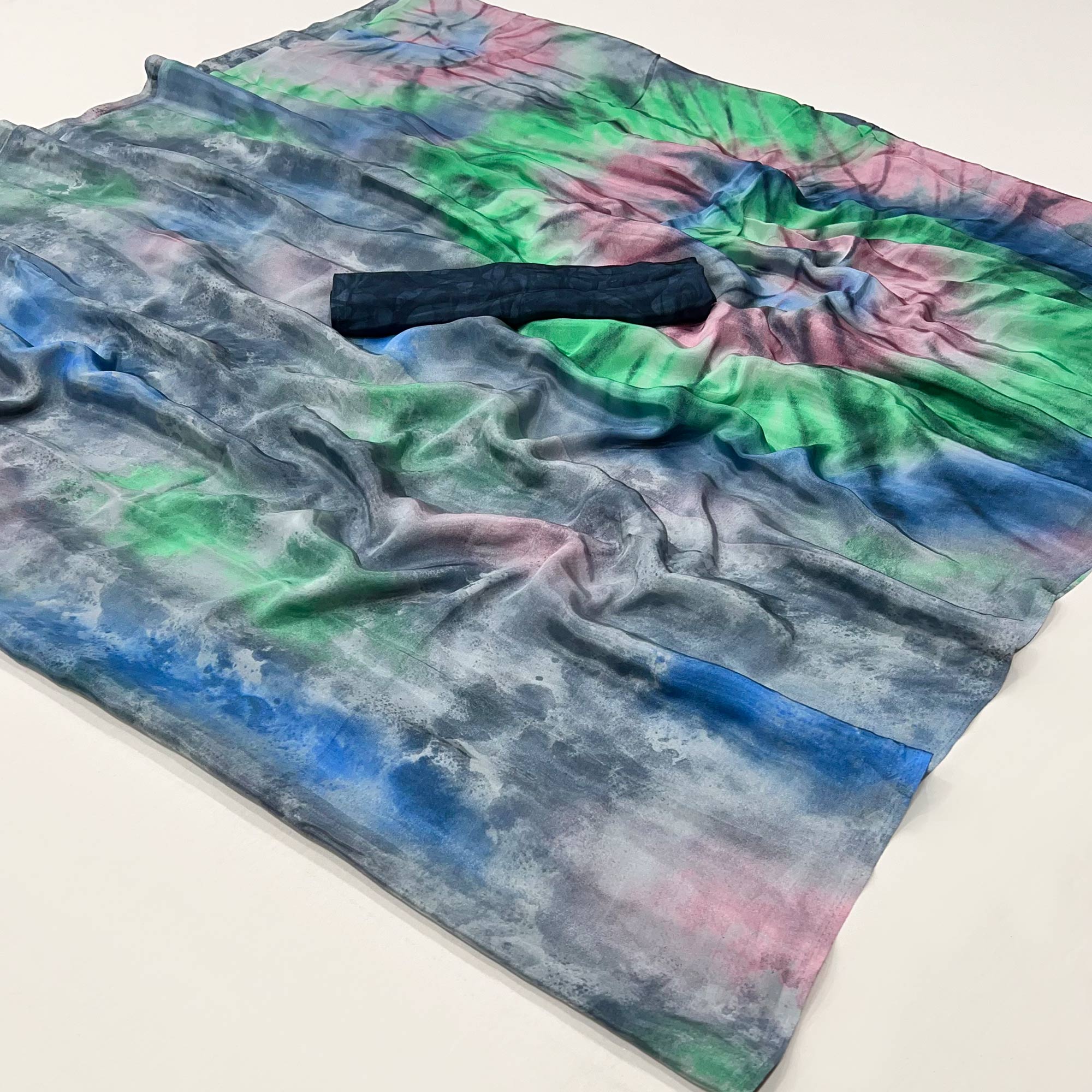 Bluish Grey Printed Crepe Silk Saree