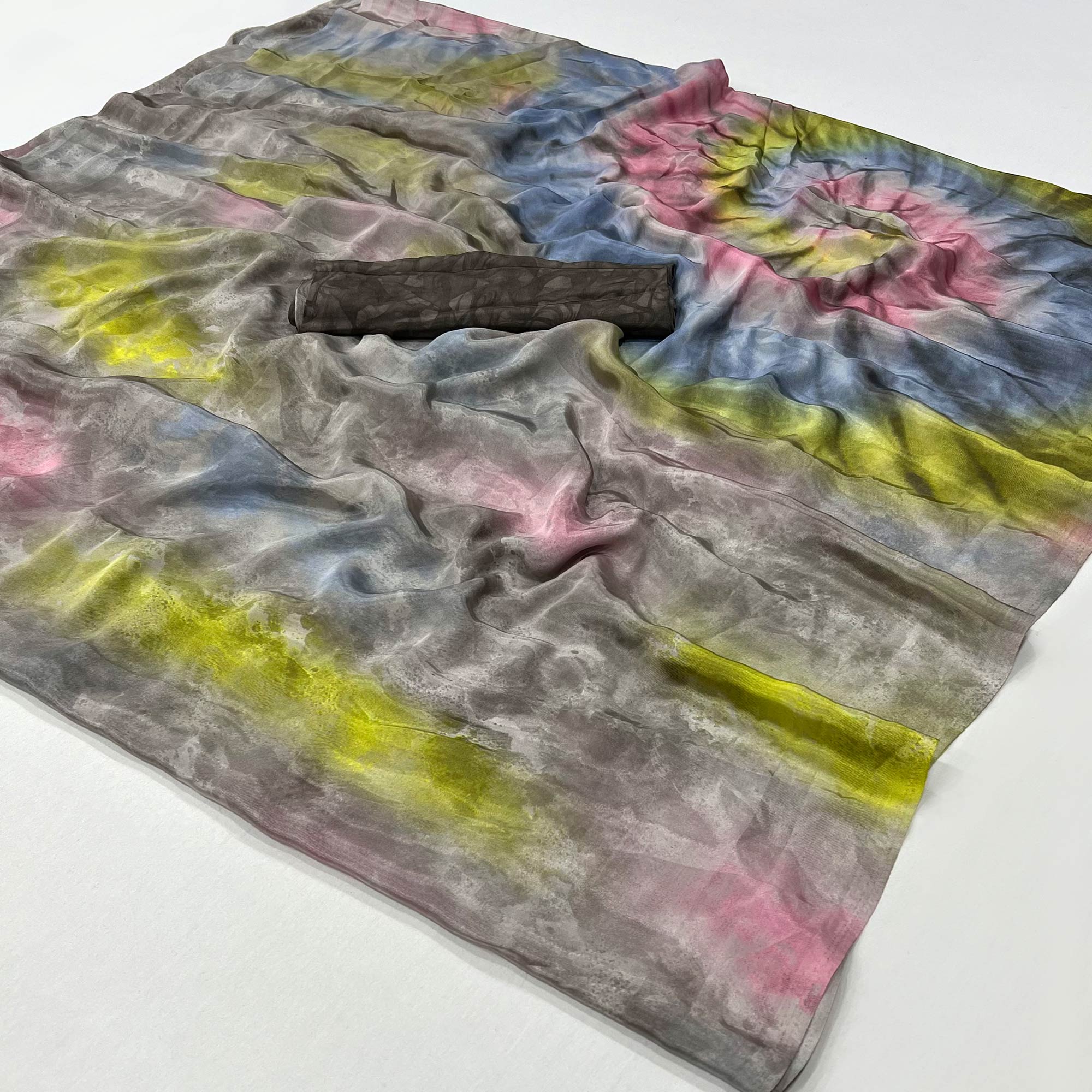 Grey Printed Crepe Silk Saree