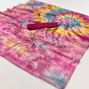 Pink Printed Crepe Silk Saree