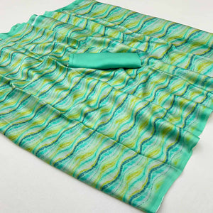 Green Zig Zag  Digital Printed Georgette Saree