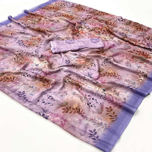 Lavender Floral Digital Printed Georgette Saree