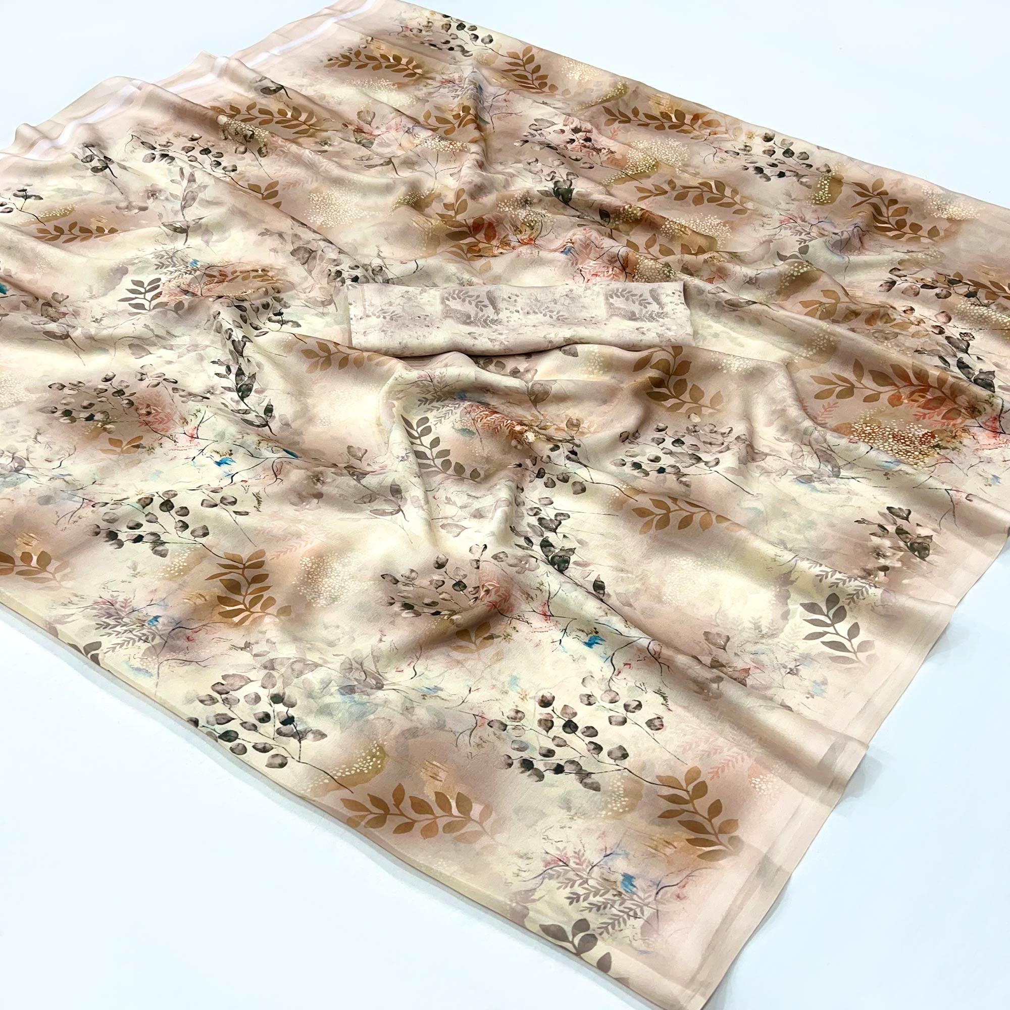 Beige Floral Digital Printed Georgette Saree