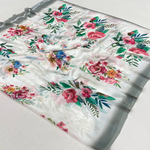 White Floral Digital Printed Georgette Saree