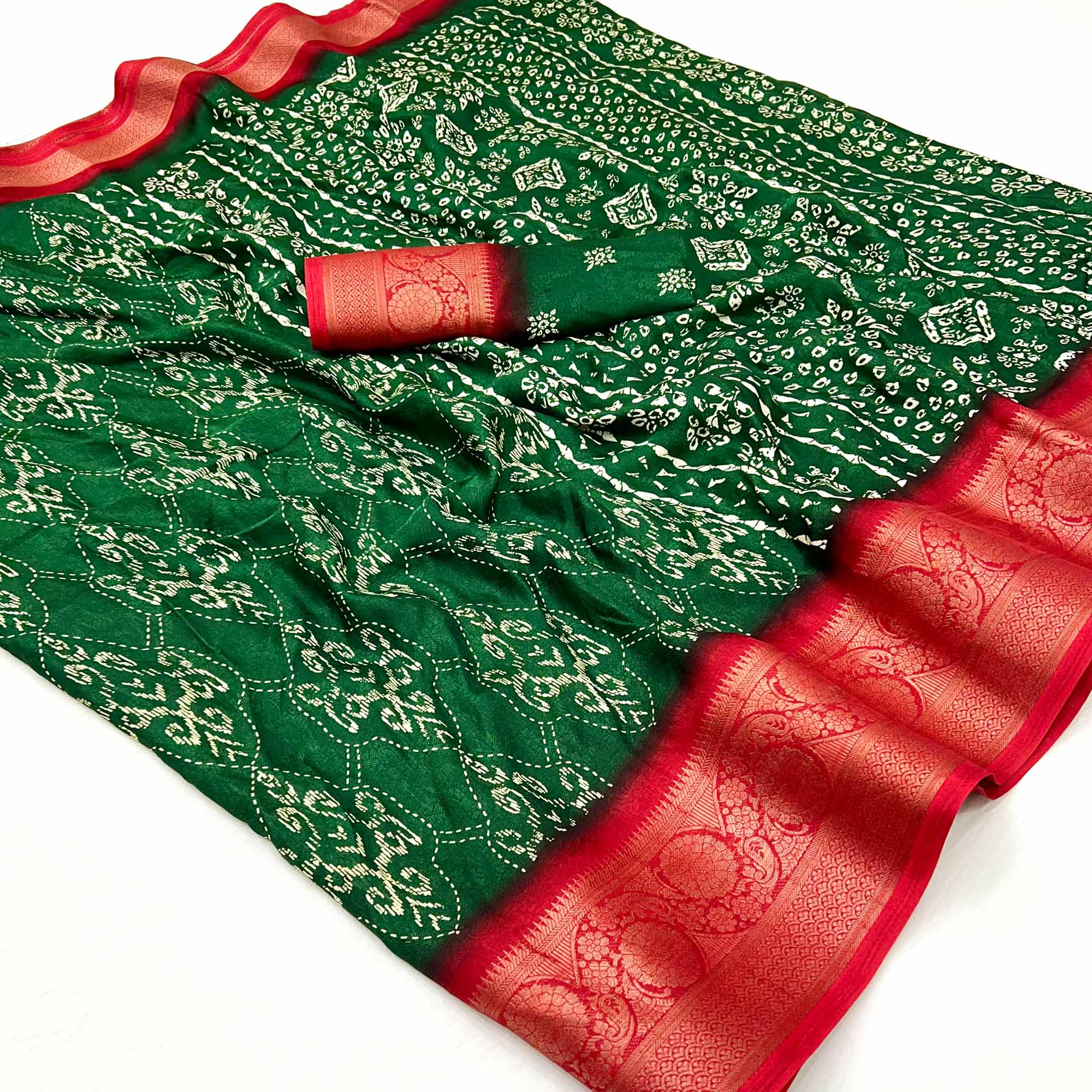 Green Digital Printed Georgette Saree With Jacquard Border
