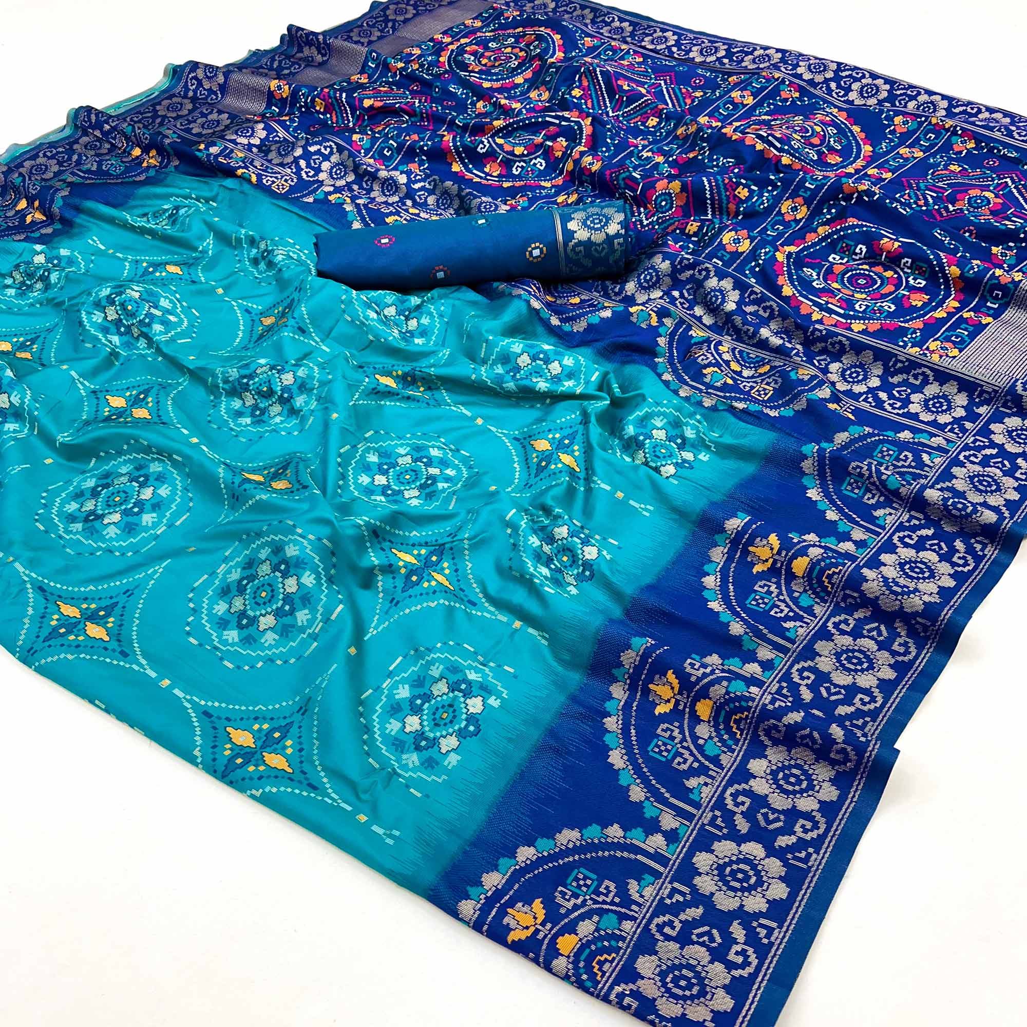 Blue Floral Woven Pure Silk Saree