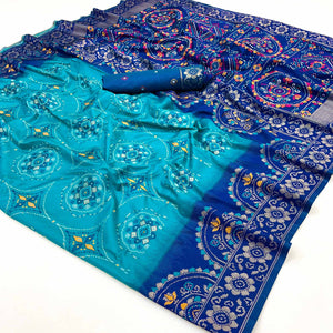 Blue Floral Woven Pure Silk Saree