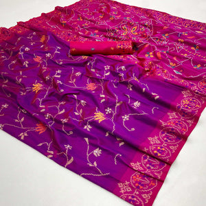 Purple & Pink Floral Woven Pure Silk Saree