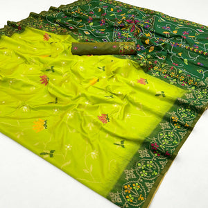 Green Floral Woven Pure Silk Saree
