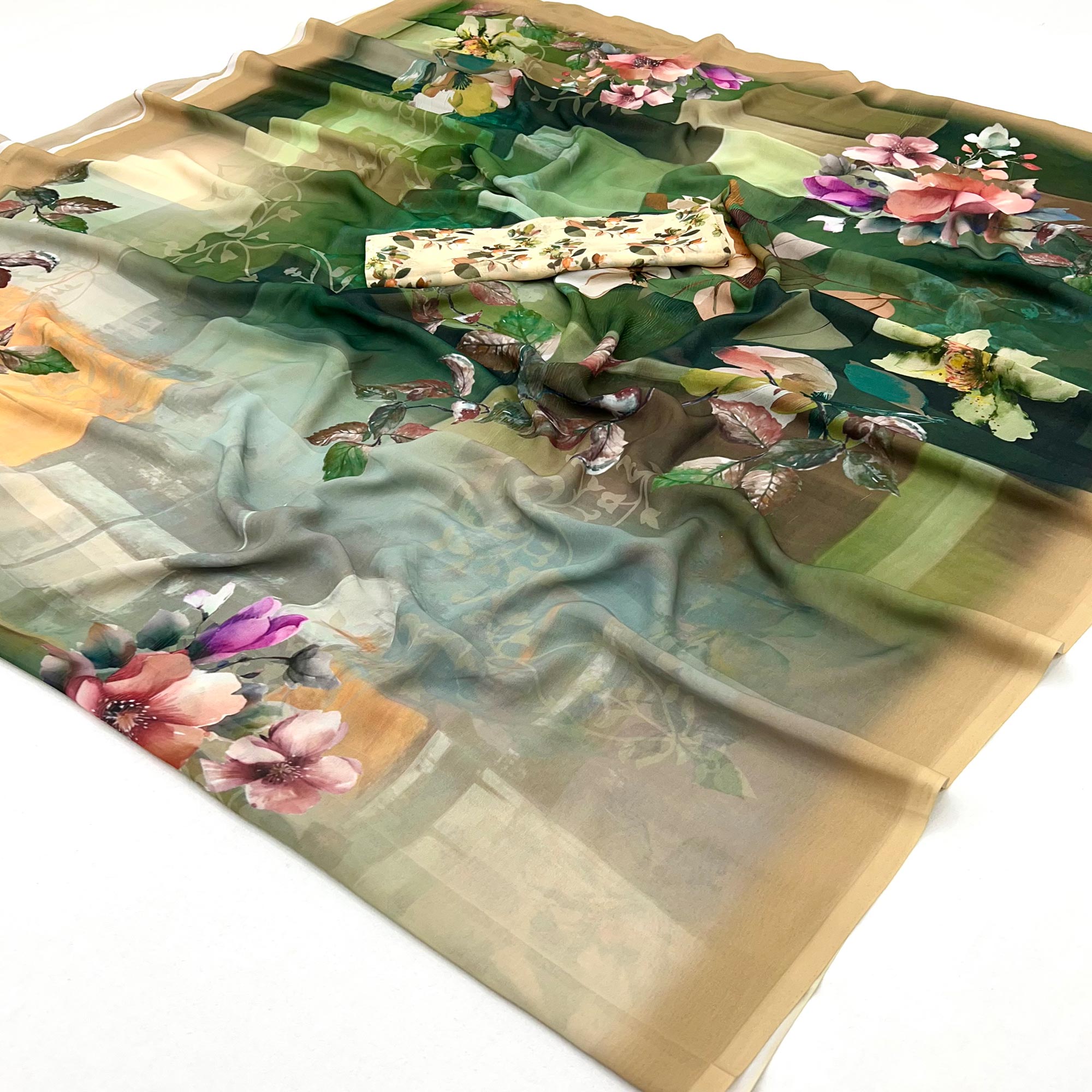 Multicolor Floral Digital Printed Georgette Saree