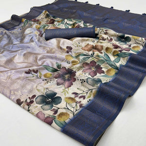 Stylish Cotton Silk Saree in Lavender with Digital Printed and Weaving Border