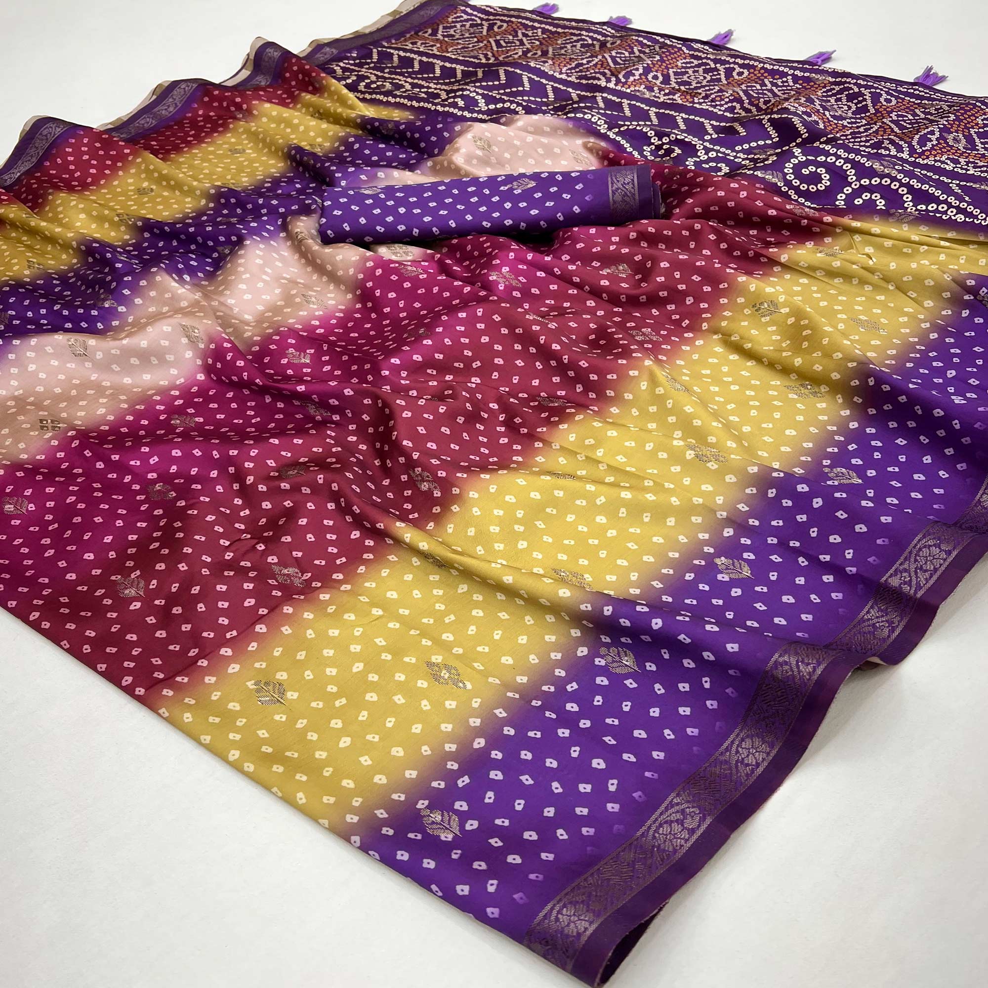 Graceful Multicolor Cotton Silk Saree with Artistic Florals Print & Weaving Detail