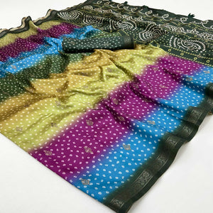 Graceful Multicolor Cotton Silk Saree with Artistic Florals Print & Weaving Detail