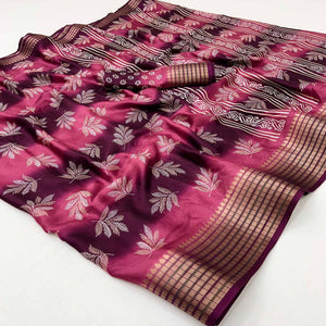Wine Floral Printed Georgette Saree Featuring Weaving Border Design