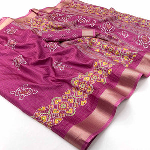 Pink Patola Patterned Featuring Weaving Work Dola Silken Drape