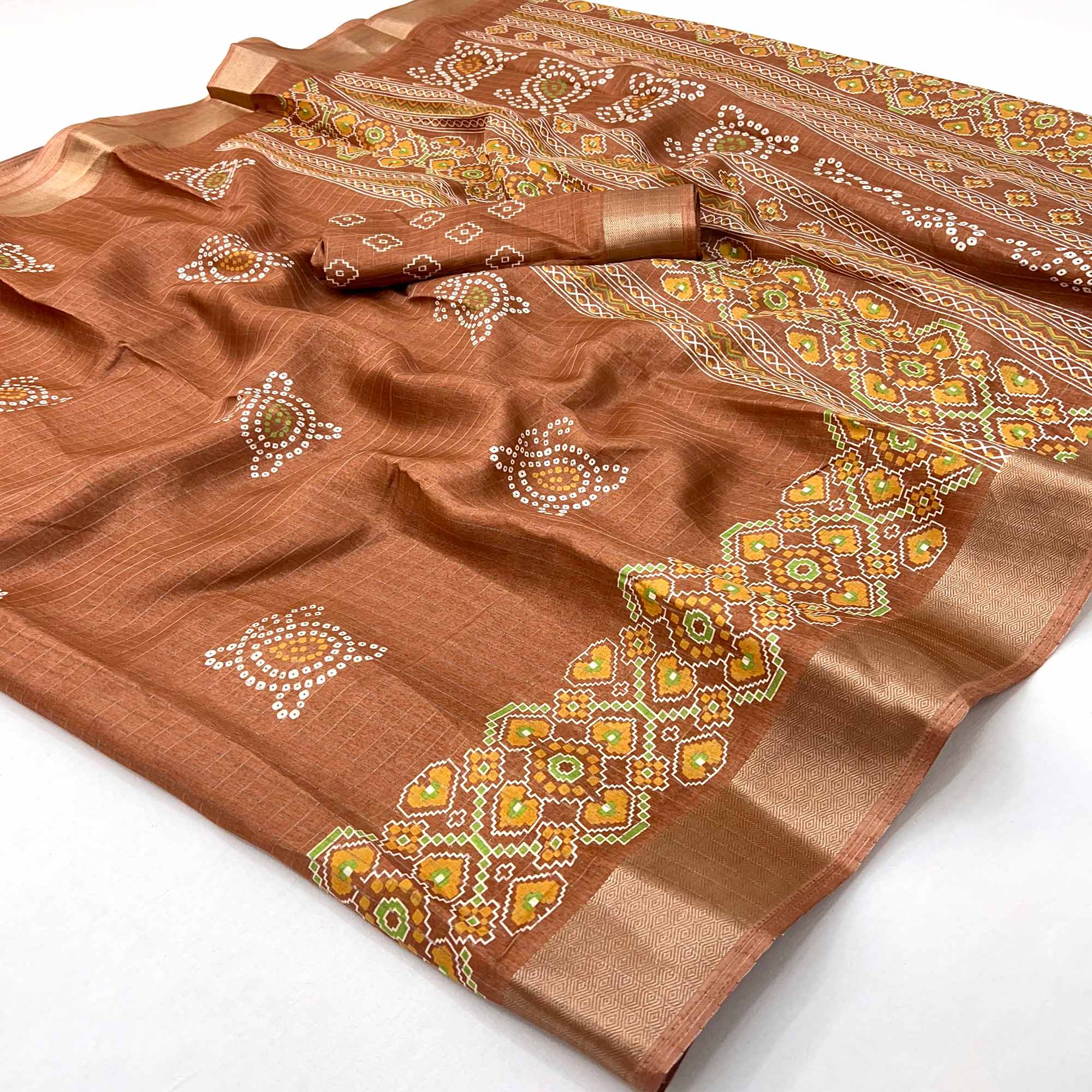 Brown Patola Patterned Featuring Weaving Work Dola Silken Drape