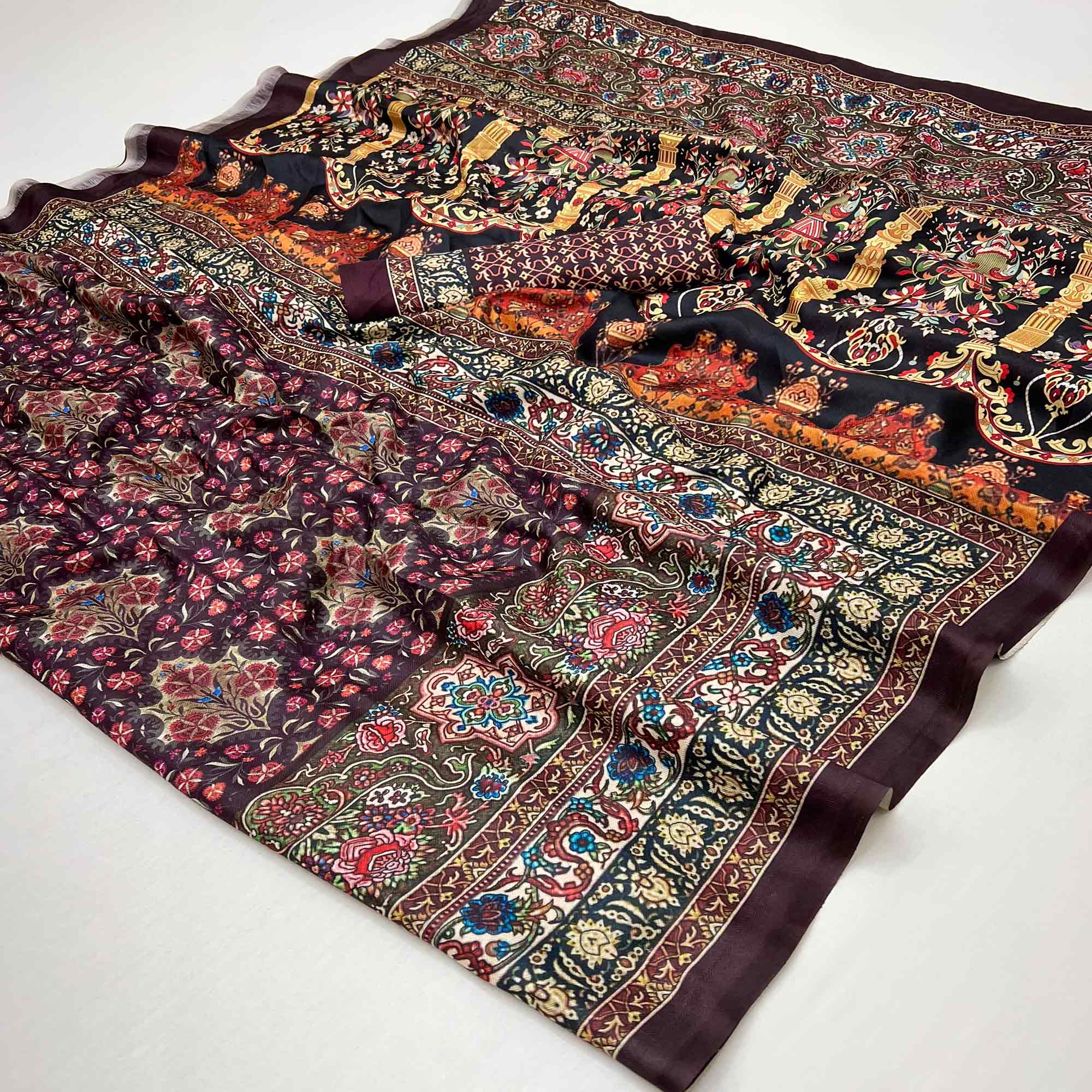 Wine Digital Floral Adorned with Artistic Prints Pashmina Elegant Drape