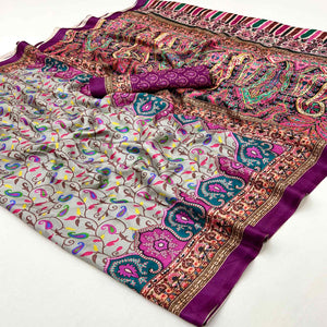 Grey Digital Floral Adorned with Artistic Prints Pashmina Elegant Drape