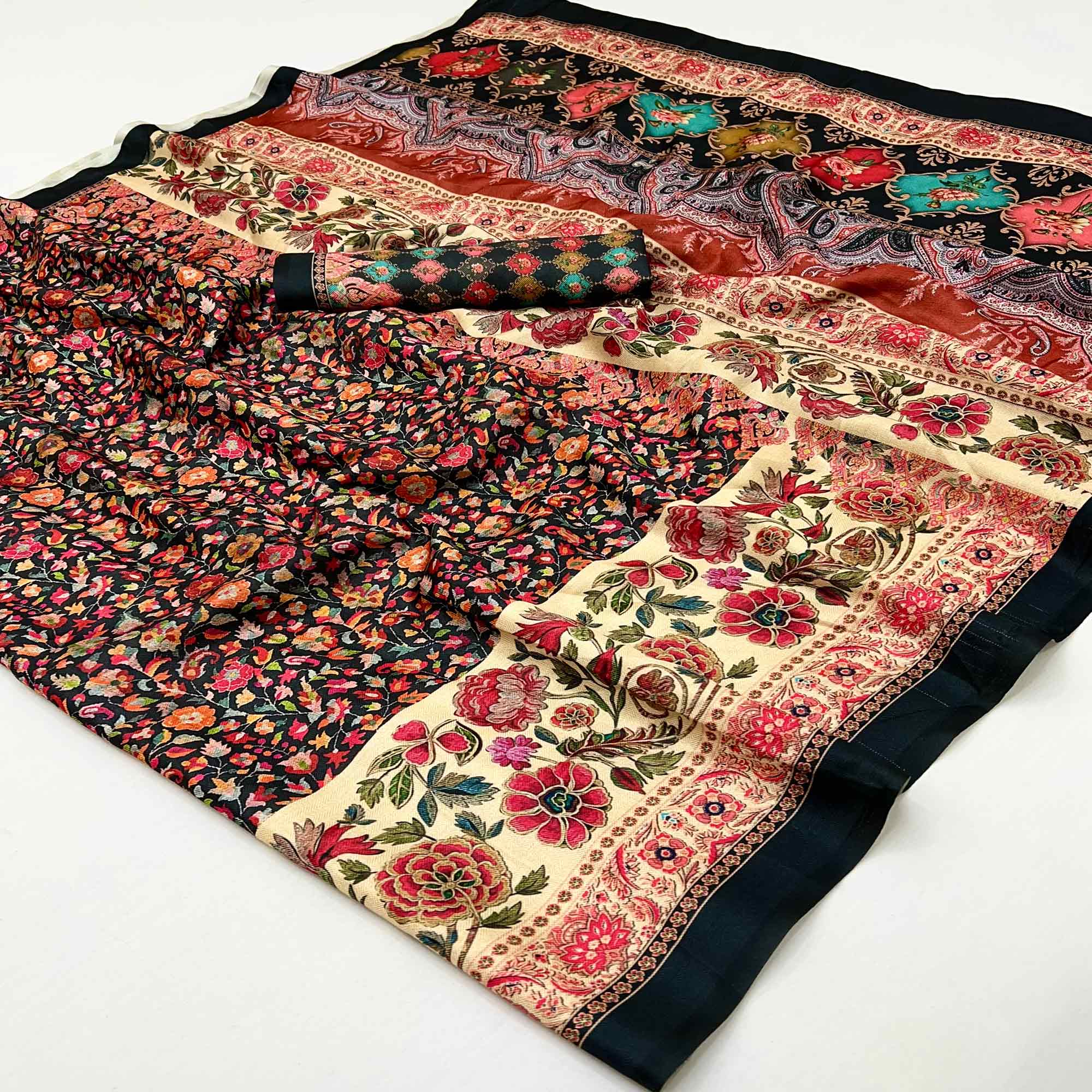 Black Digital Floral Adorned with Artistic Prints Pashmina Elegant Drape