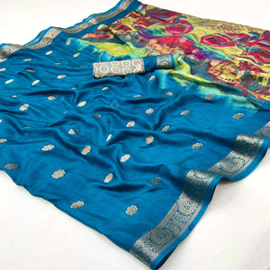 Soft Dola Silk Saree in Teal Glows with Intricate Floral Butti Weaving