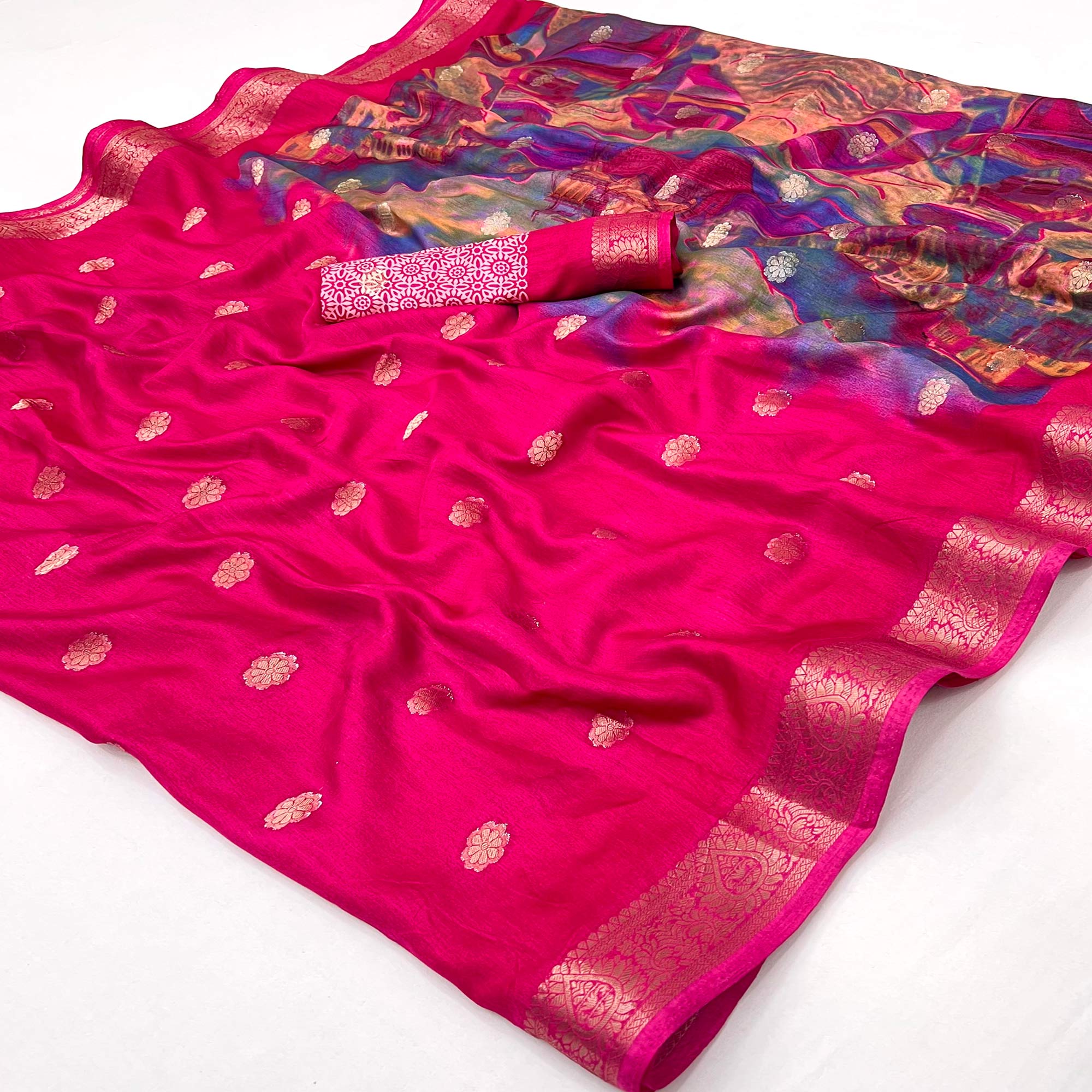 Soft Dola Silk Saree in Pink Glows with Intricate Floral Butti Weaving