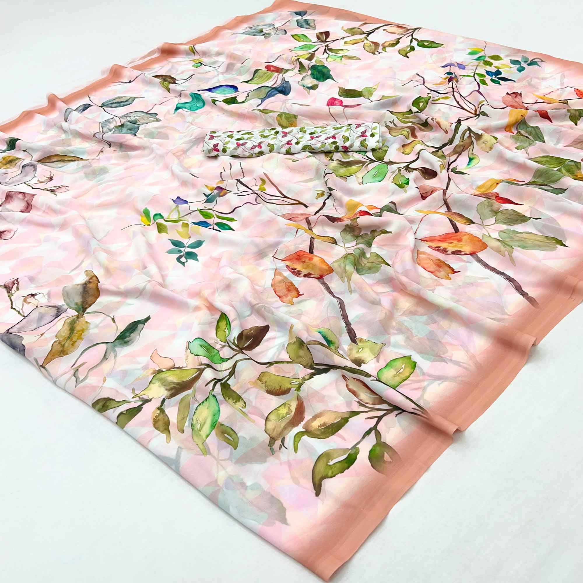 Peach Lightweight Georgette Saree Highlighted With Floral Digital Motifs