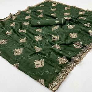 Elegant Green Georgette Saree Accented With Intricate Floral Thread Embroidery