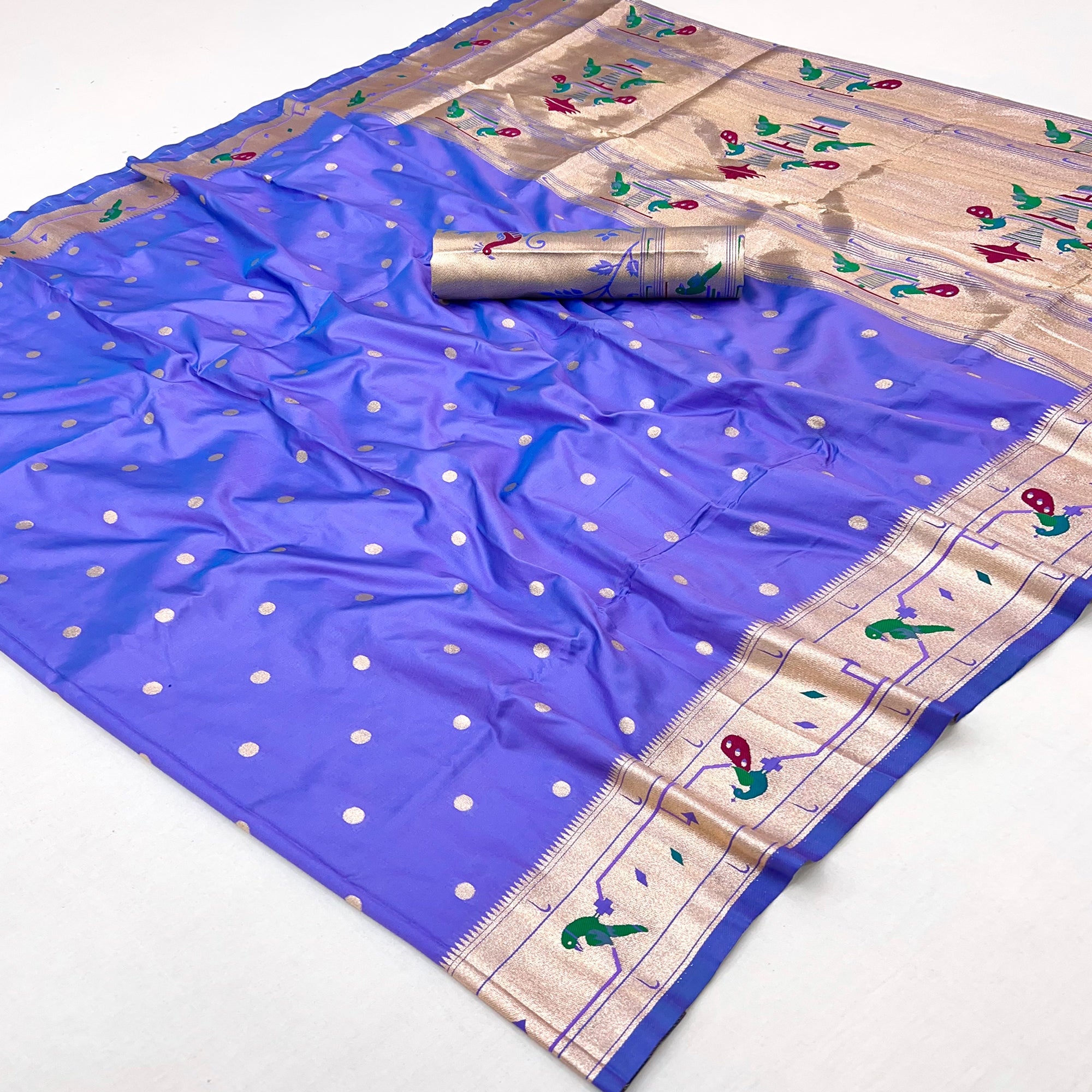 Majorelle Blue Floral Zari Weaving Work Silk Blend Paithani Saree With Traditional Charm