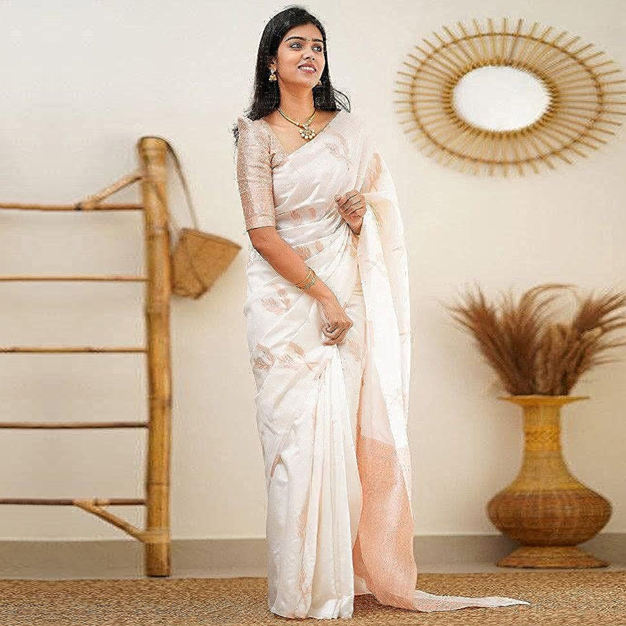 White Woven Cotton Silk Saree