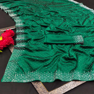 Green Swarovski Work Satin Saree