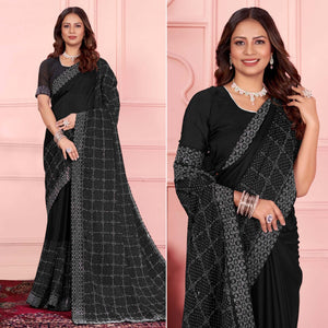 Black Swarovski Work Satin Saree