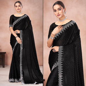 Black Swarovski Work Satin Saree
