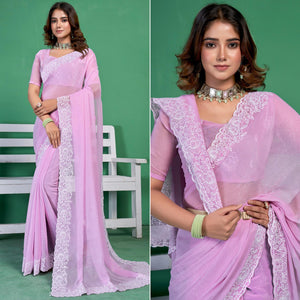 Purple Chiffon Saree With Embroidered Border