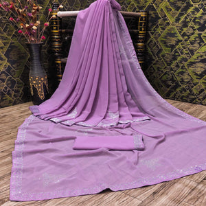 Lavender Floral Swarovski Work Georgette Saree