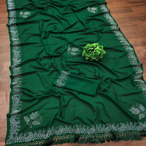 Green Floral Swarovski Work Georgette Saree With Tassels