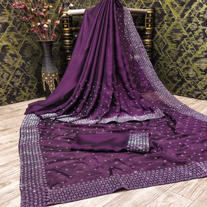 Purple Floral Swarovski Work Georgette Saree