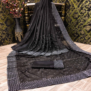 Black Floral Swarovski Work Georgette Saree