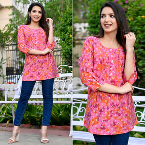 Rose Pink Printed Chanderi Top