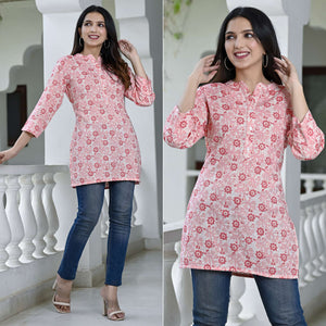 Pink Floral Foil Printed Rayon Top