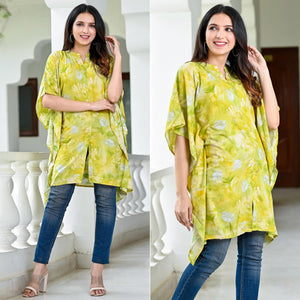 Green Foil Printed Rayon Kaftan
