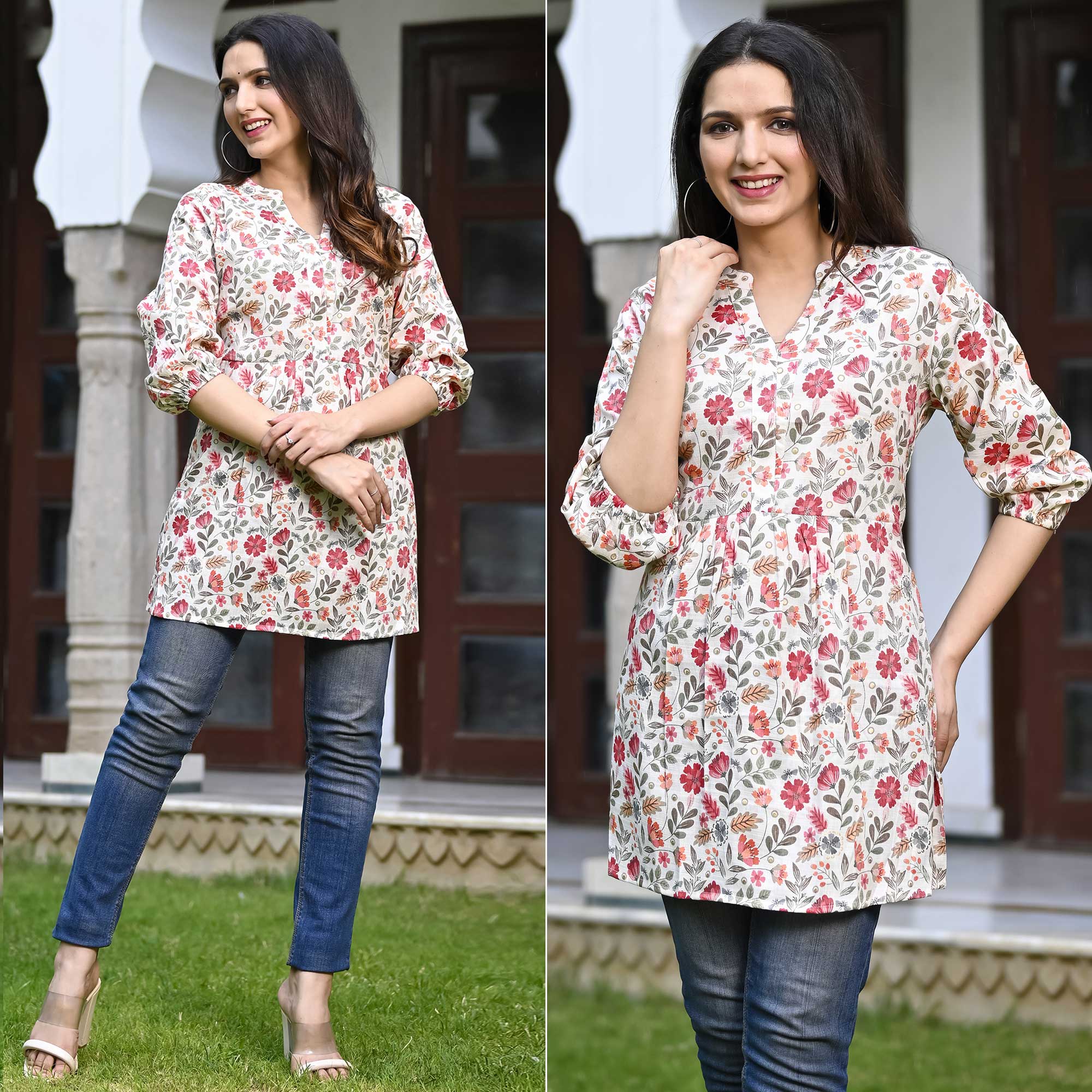 Pink Floral Printed Rayon Top