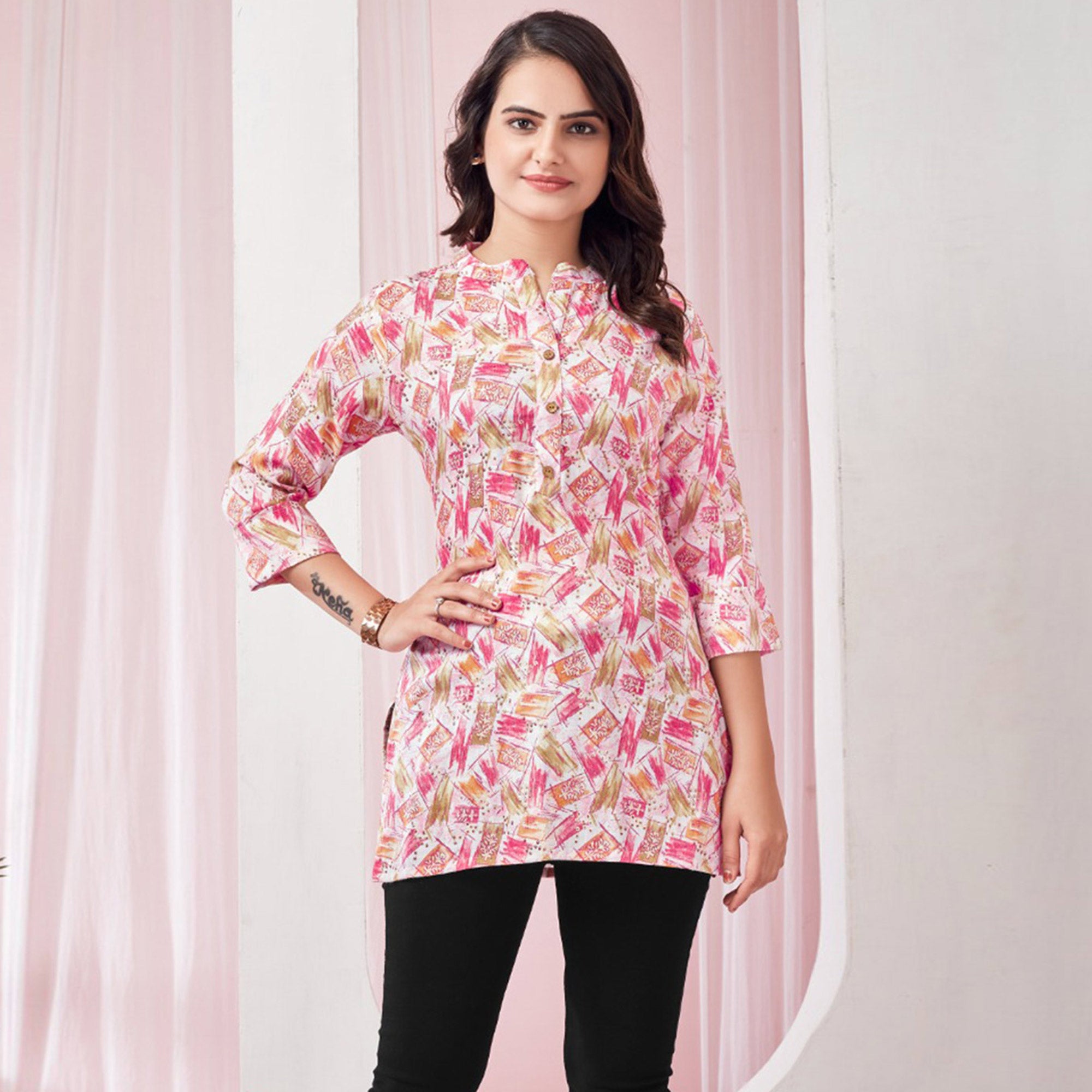 Pink Foil Printed Rayon Top