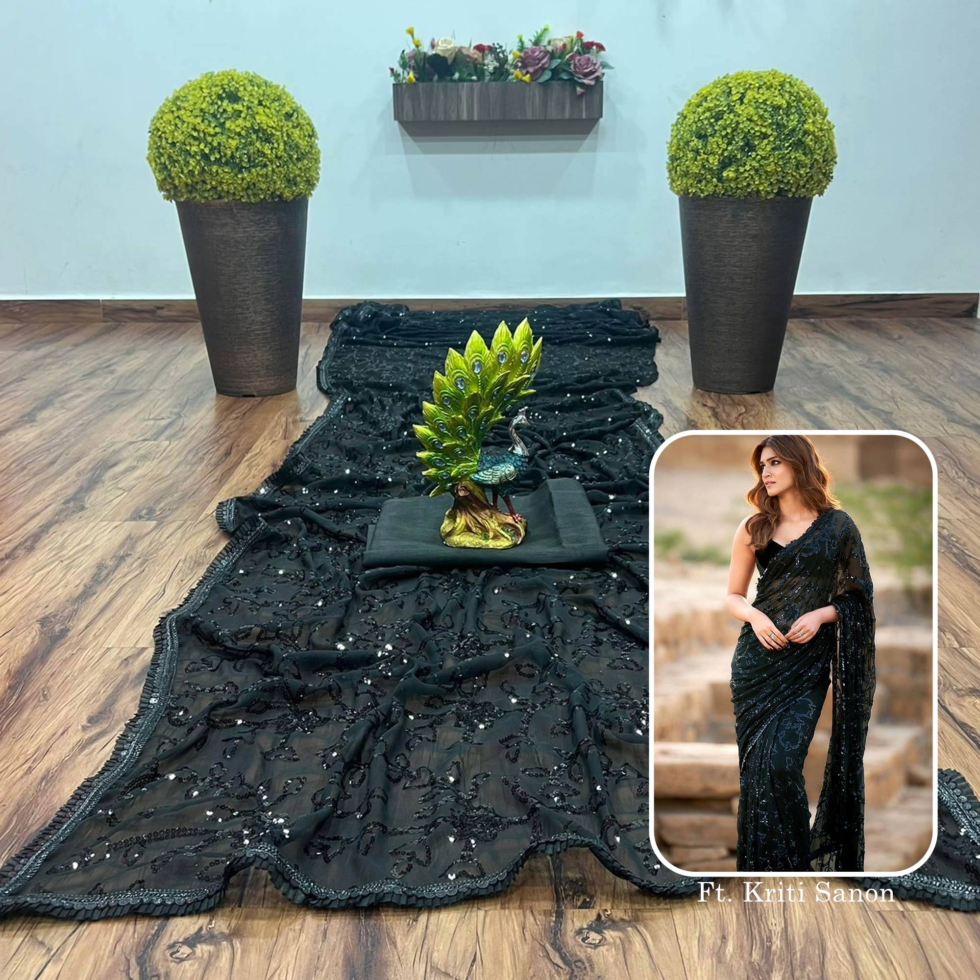 Black Sequins Embroidered Georgette Saree