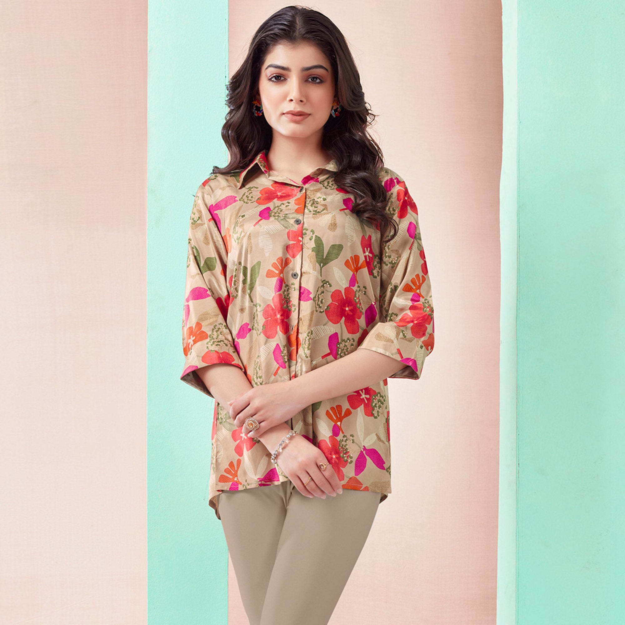 Chikoo Floral Foil Printed Muslin Top