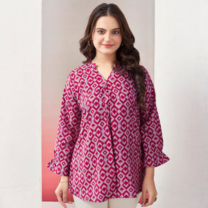Pink Blue Printed Chanderi Silk Straight Top