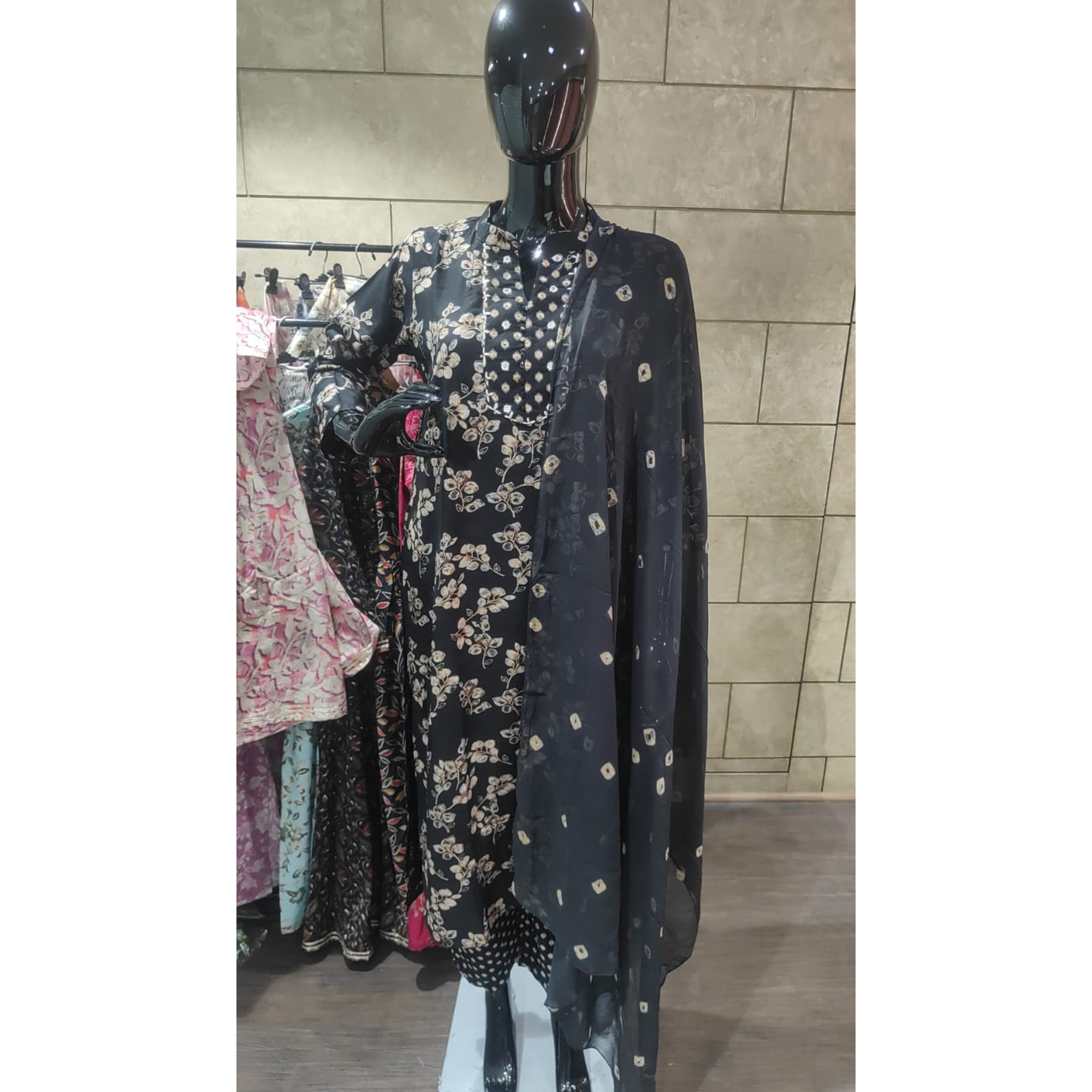Black Foil Printed Rayon Straight Salwar Suit